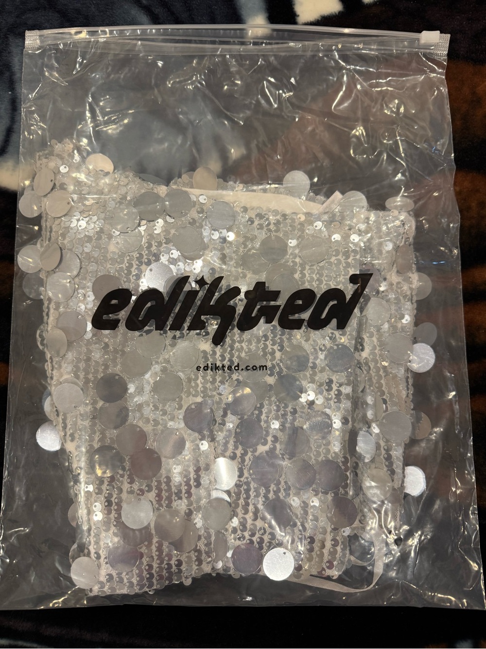 Edikted Silver Sequin Bandeau mini shorts - Picture 3 of 3
